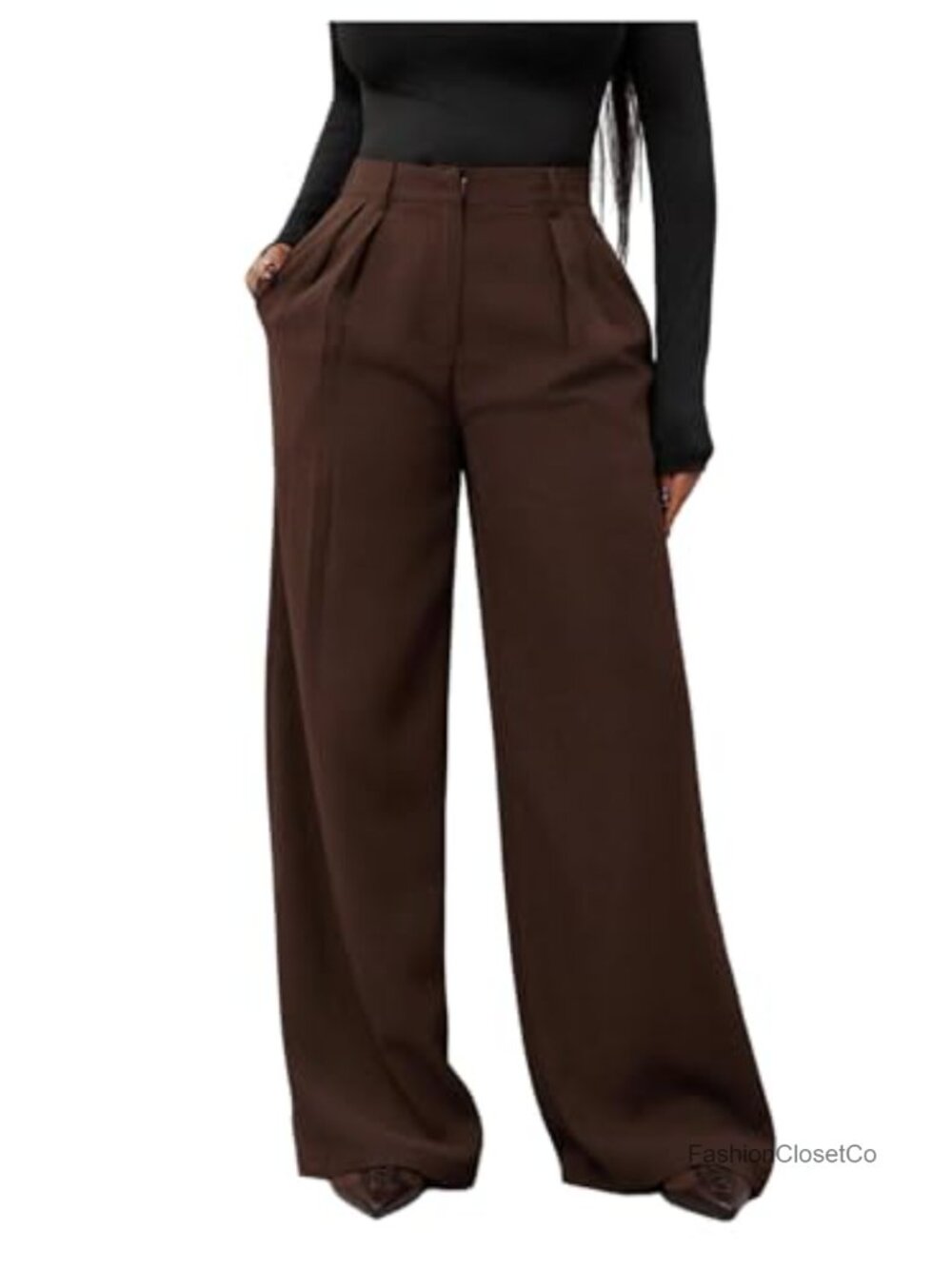 Pleated High Waisted Dressy Wide Leg Trousers Work Office Pants